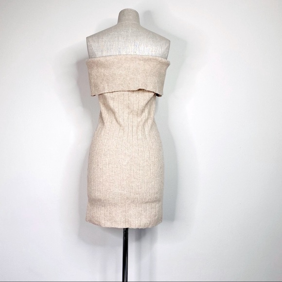 BB Dakota Camel Tan Off-Shoulder Popover Rib Knit Sweater Mini Dress XSmall - Picture 4 of 11